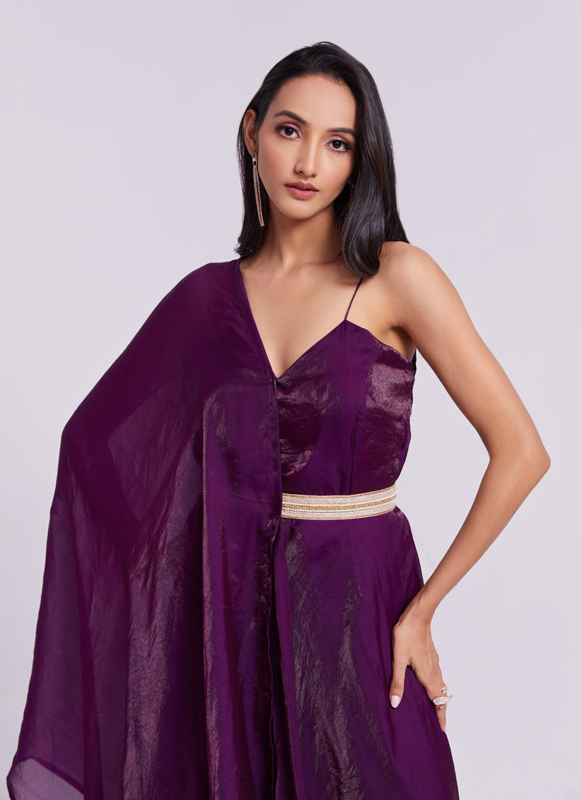 Wine Pure Organza Gown for Party Wear