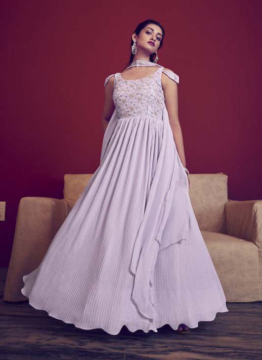 Lavender Georgette Embroidered Gown with Dupatta