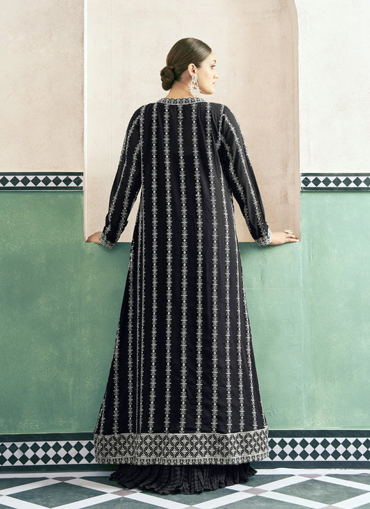 Black Georgette Anarkali with Embroidered Jacket