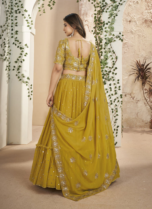 Mustard Yellow Faux Georgette Lehenga Choli Set