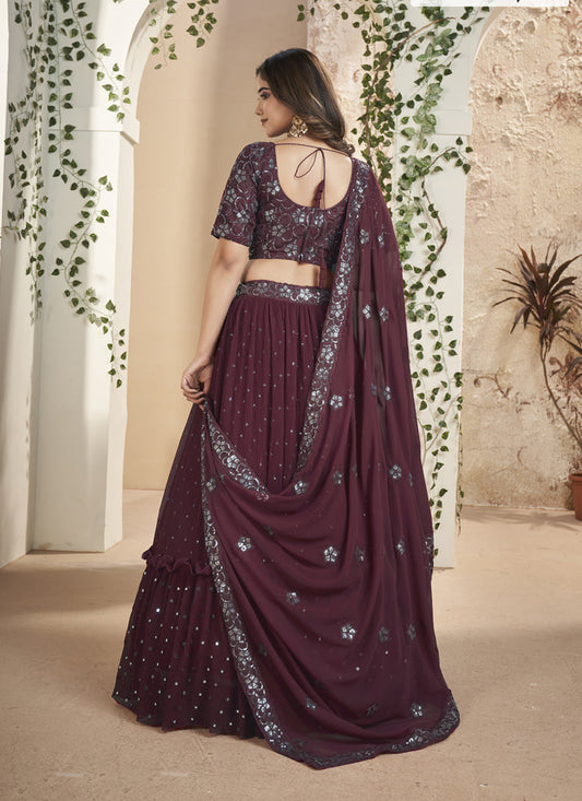 Wine Faux Georgette Lehenga Choli Set