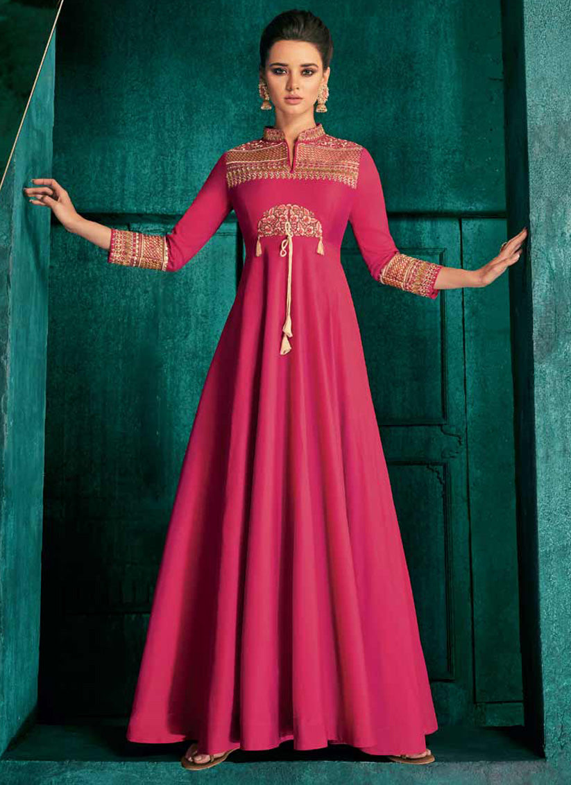 Rani Pink Silk Readymade Gown