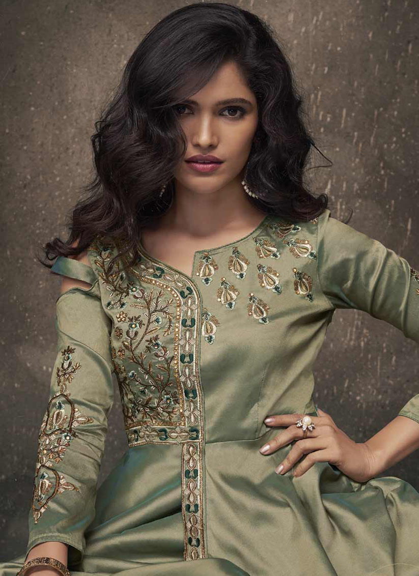 Green Designer Readymade Gown