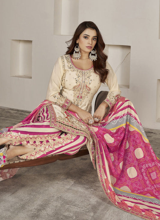 Ivory Chinnon Embellished Designer Dhoti Salwar Kameez