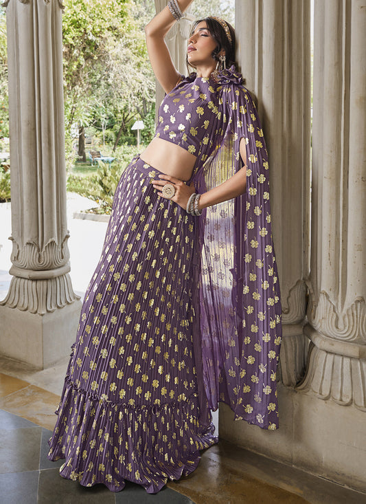 Amethyst Purple Crushed Georgette Readymade Lehenga Choli