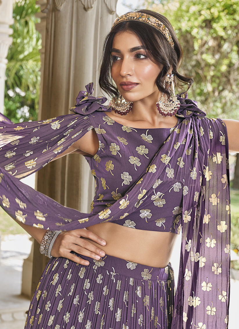 Amethyst Purple Crushed Georgette Readymade Lehenga Choli