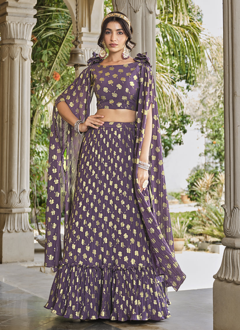 Amethyst Purple Crushed Georgette Readymade Lehenga Choli