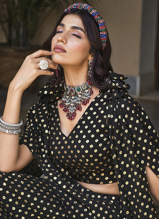 Black Crushed Georgette Readymade Lehenga Choli