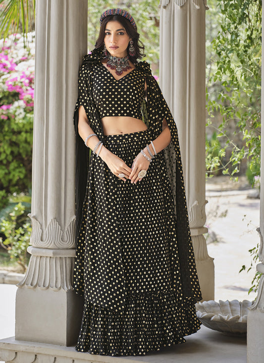 Black Crushed Georgette Readymade Lehenga Choli