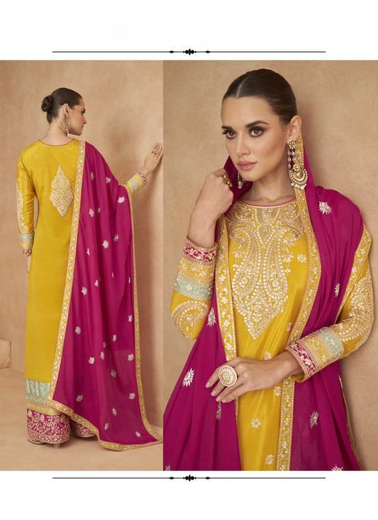 Multicolor Chinnon Embroidered Designer Palazzo Kameez