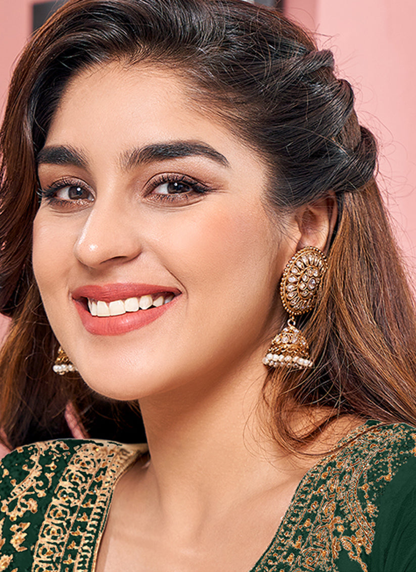 Green Faux Georgette Embroidered Churidar Kameez Set