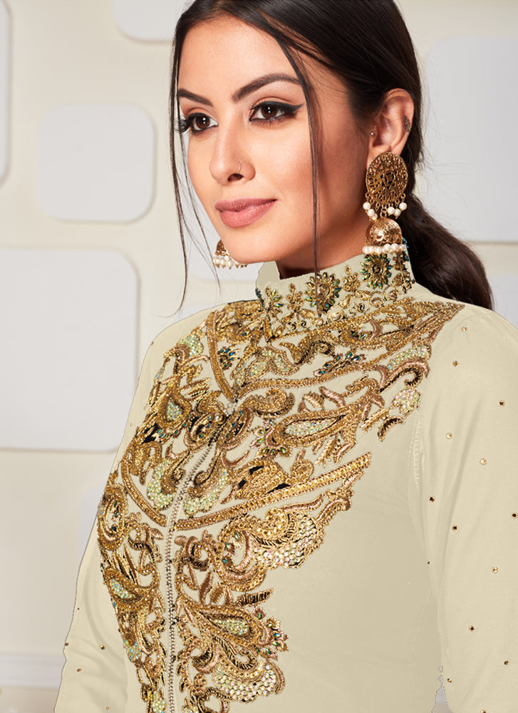 Ivory Faux Georgette Party Wear Pant Kameez