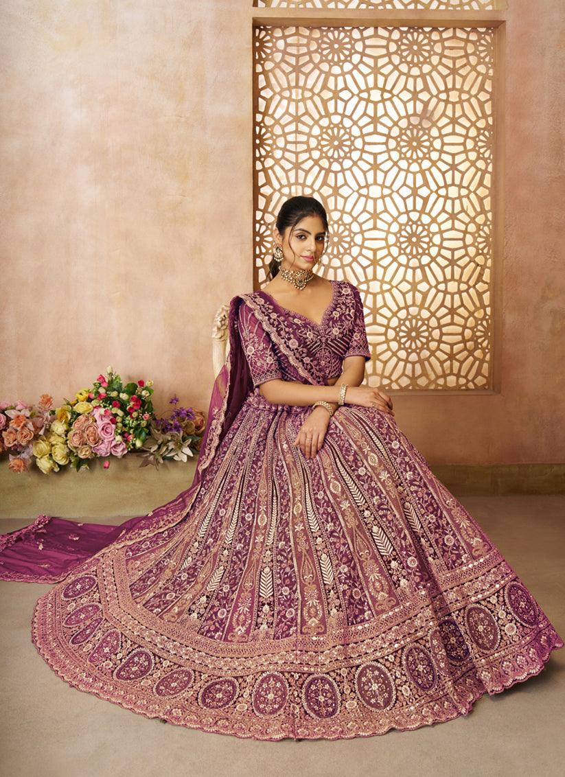 Dark Purple Heavy Embroidered Sequin Lehenga Choli