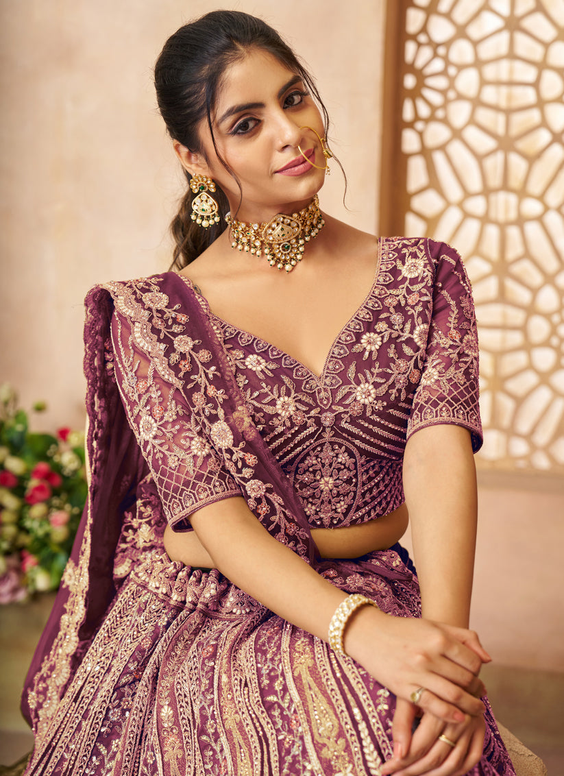Dark Purple Heavy Embroidered Sequin Lehenga Choli