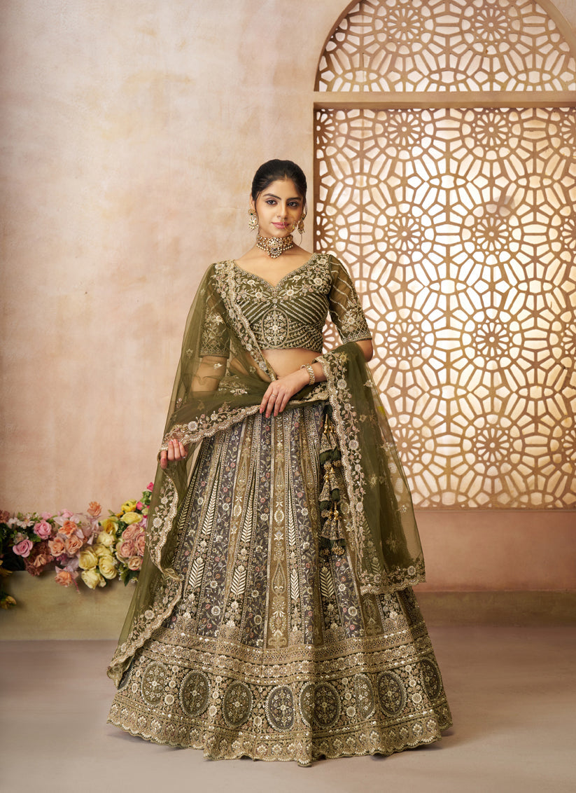 Mehendi Green Heavy Embroidered Sequin Lehenga Choli