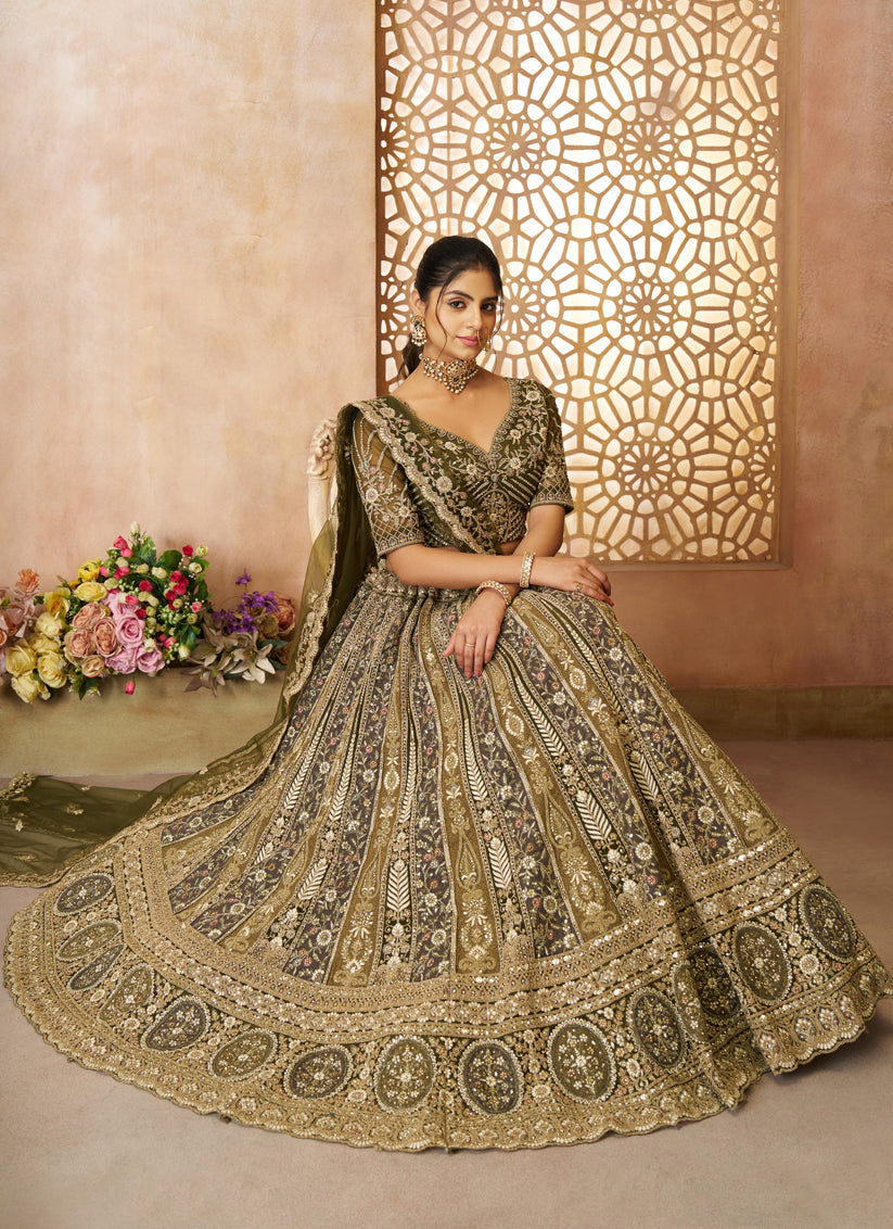 Mehendi Green Heavy Embroidered Sequin Lehenga Choli