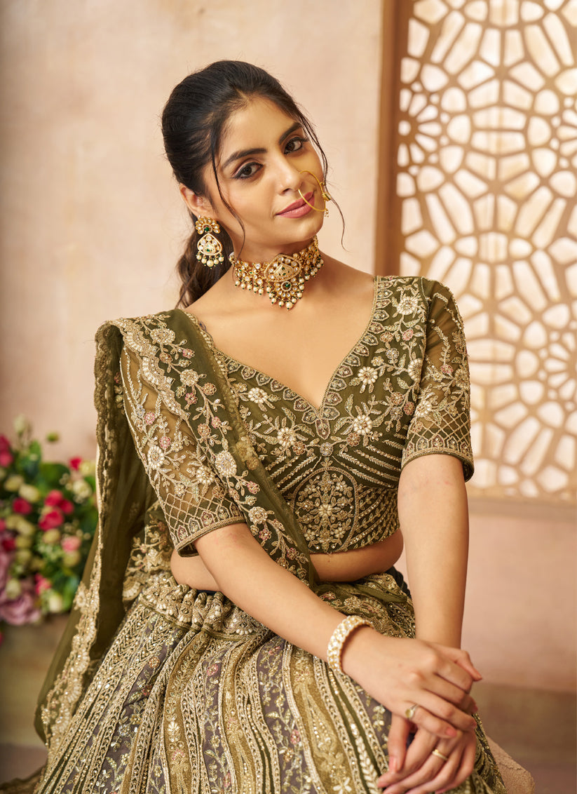 Mehendi Green Heavy Embroidered Sequin Lehenga Choli