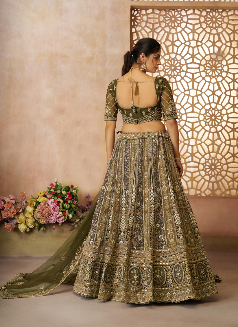 Mehendi Green Heavy Embroidered Sequin Lehenga Choli