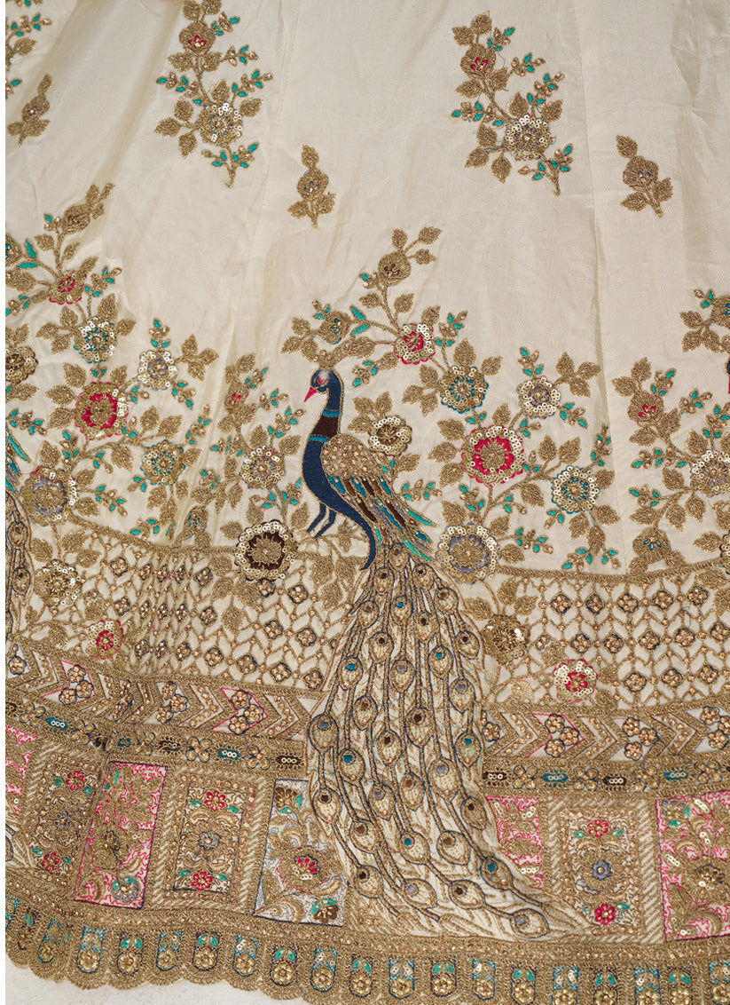 Fascinating Off White Heavy Embroidered Silk Bridesmaid Lehenga Choli