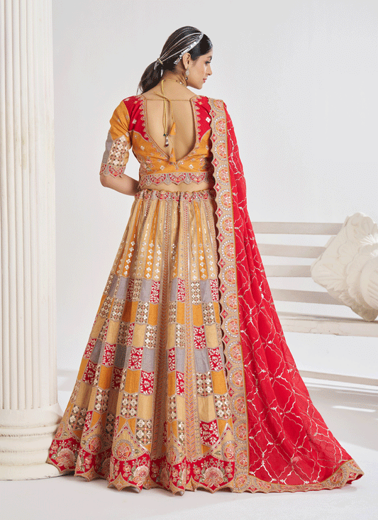 Mustard Color Heavy Embroidered Sequins Wedding Lehenga Choli