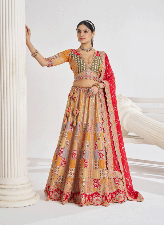 Mustard Color Heavy Embroidered Sequins Wedding Lehenga Choli