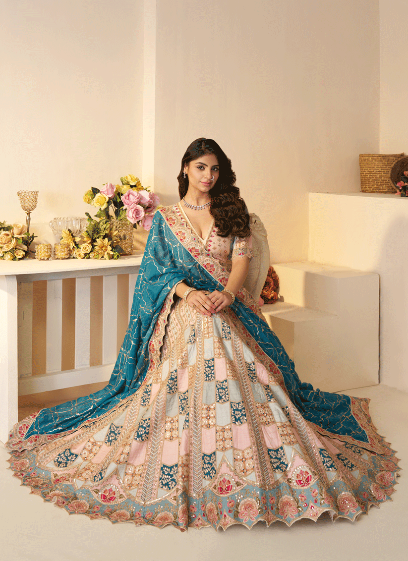 Sky Blue Heavy Thread Work Dola Silk Bridesmaid Lehenga Choli