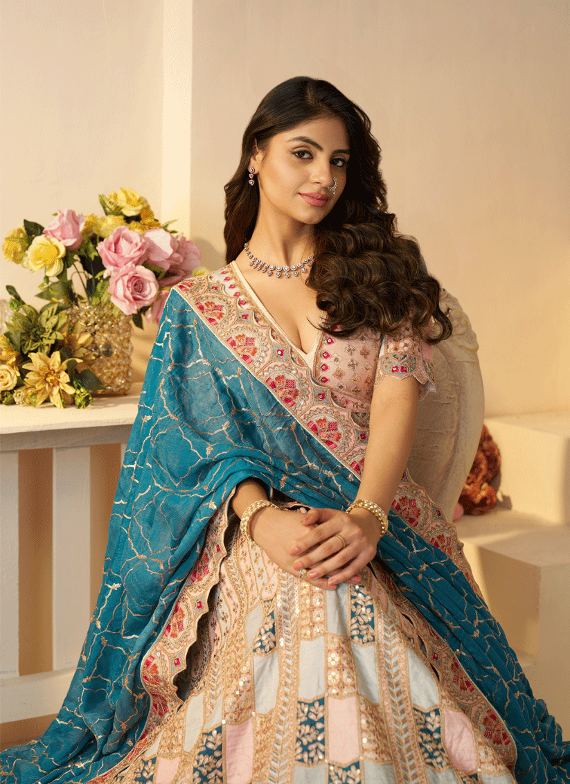 Sky Blue Heavy Thread Work Dola Silk Bridesmaid Lehenga Choli