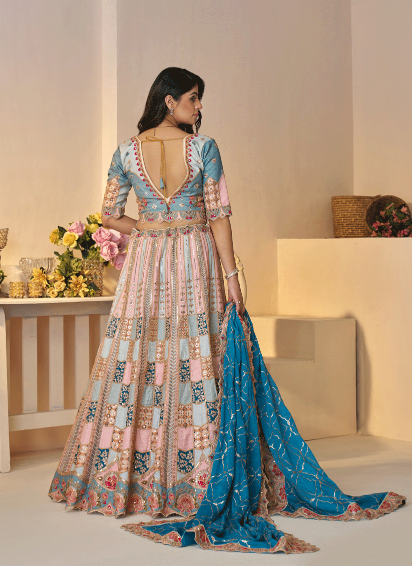 Sky Blue Heavy Thread Work Dola Silk Bridesmaid Lehenga Choli