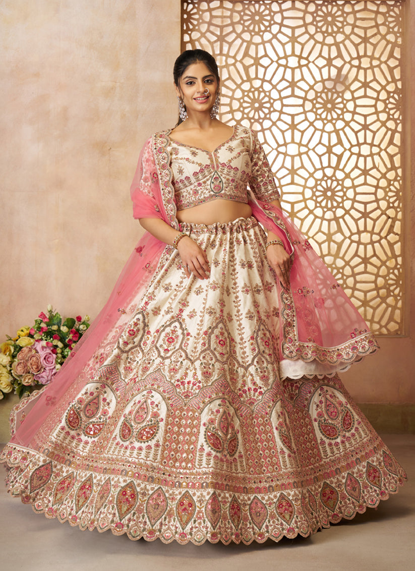 White Silk Heavy Embroidered Bridal Wear Lehenga Choli