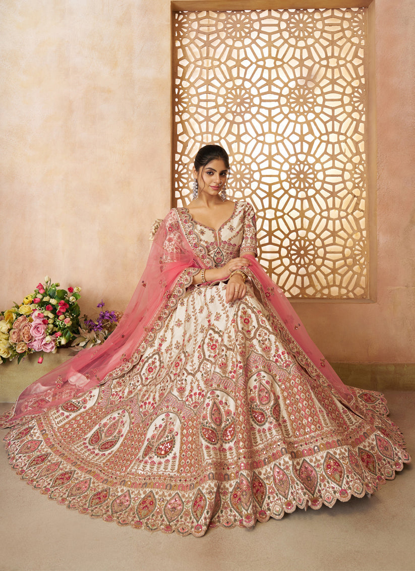 White Silk Heavy Embroidered Bridal Wear Lehenga Choli