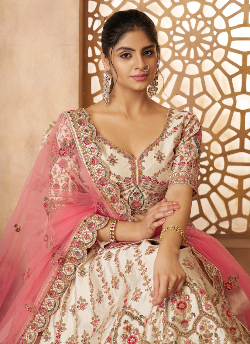 White Silk Heavy Embroidered Bridal Wear Lehenga Choli