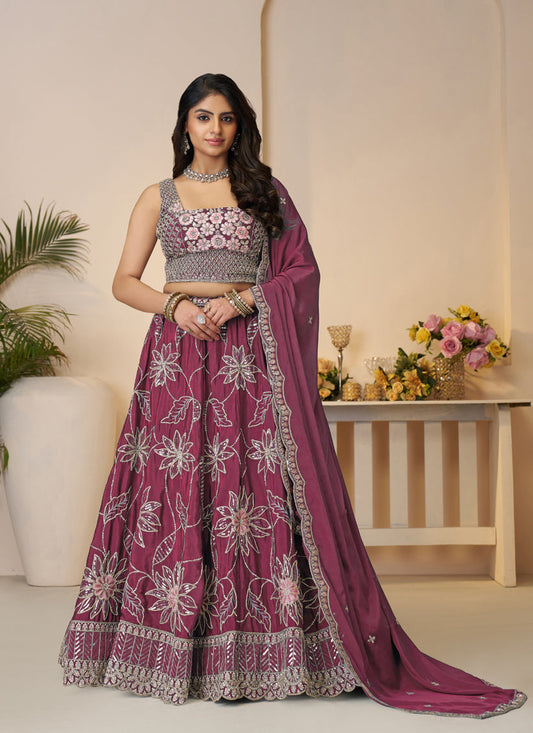 Dazzling Maroon Embroidered Thread Lehenga Choli