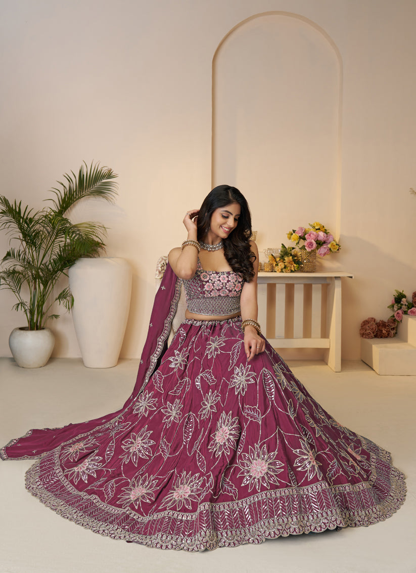 Dazzling Maroon Embroidered Thread Lehenga Choli