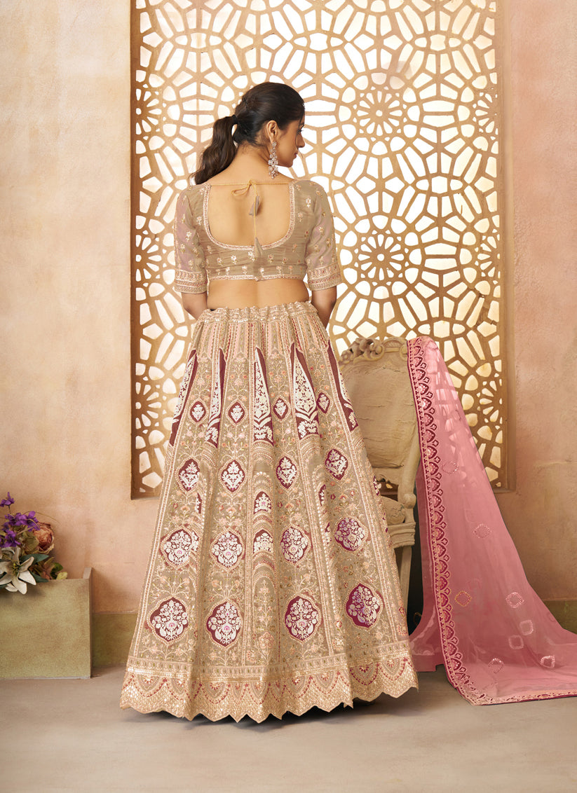 Champagne Heavy Embroidered Banarasi Silk Lehenga Choli For Wedding Wear