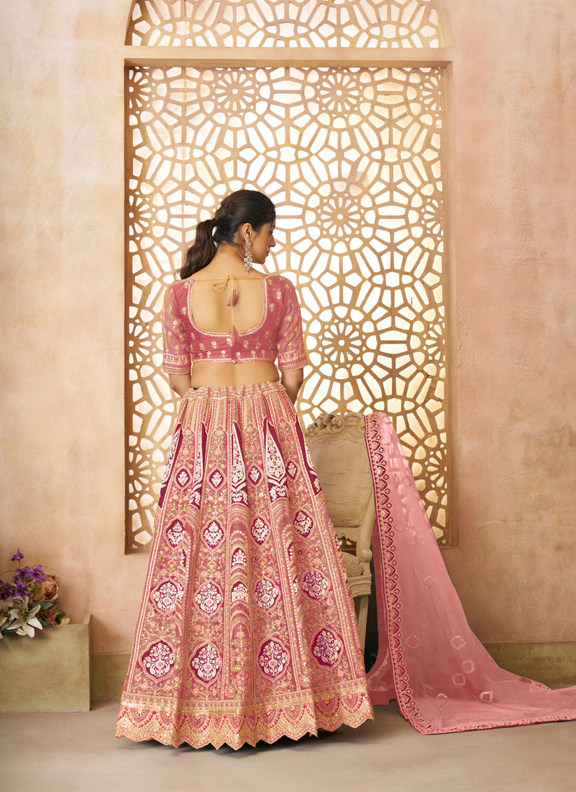 Pink Heavy Embroidered Banarasi Silk Designer Lehenga Choli