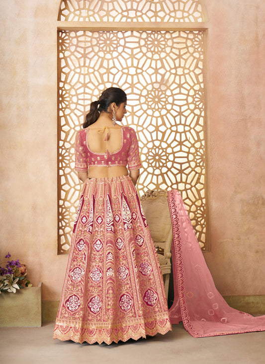 Pink Heavy Embroidered Banarasi Silk Designer Lehenga Choli