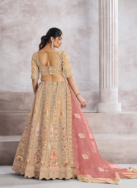 Champagne Heavy Embroidered Benarasi Lehenga Choli For Brides