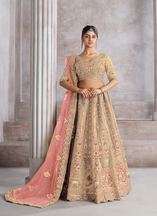 Champagne Heavy Embroidered Benarasi Lehenga Choli For Brides