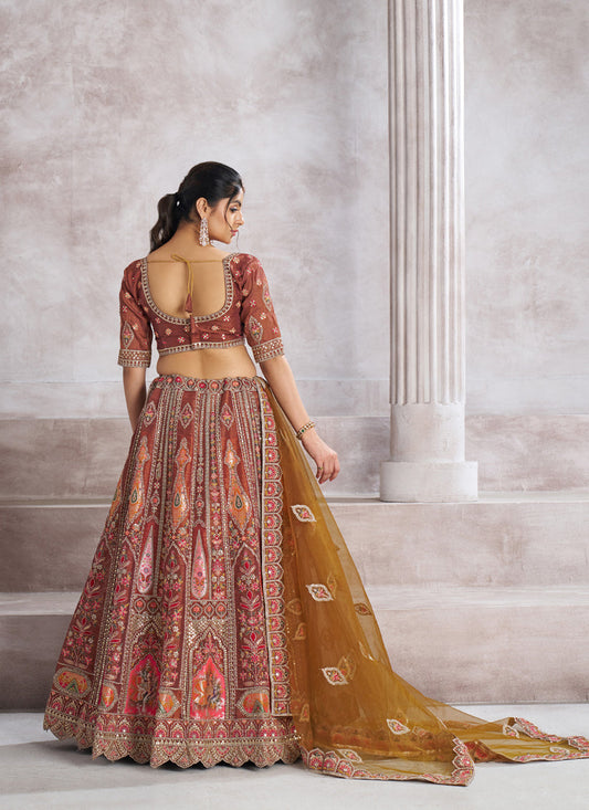 Coffee Banarasi Embroidered Sequins Heavy Lehenga Choli