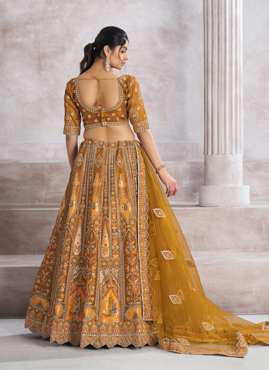 Mustard Heavy Embroidered Sequins Lehenga Choli For Wedding Wear