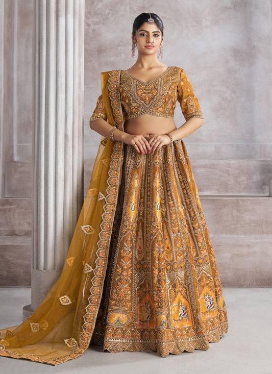 Mustard Heavy Embroidered Sequins Lehenga Choli For Wedding Wear
