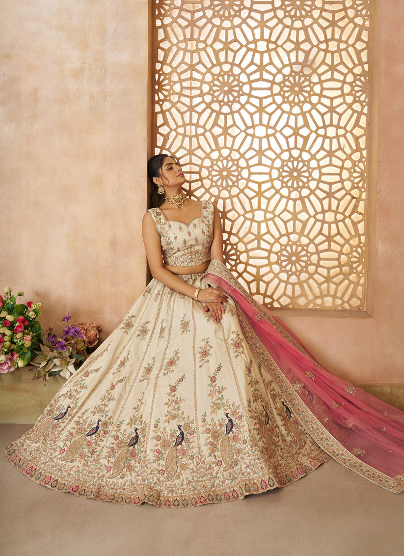 White Heavy Embroidered Sequins Lehenga Choli Wedding Wear