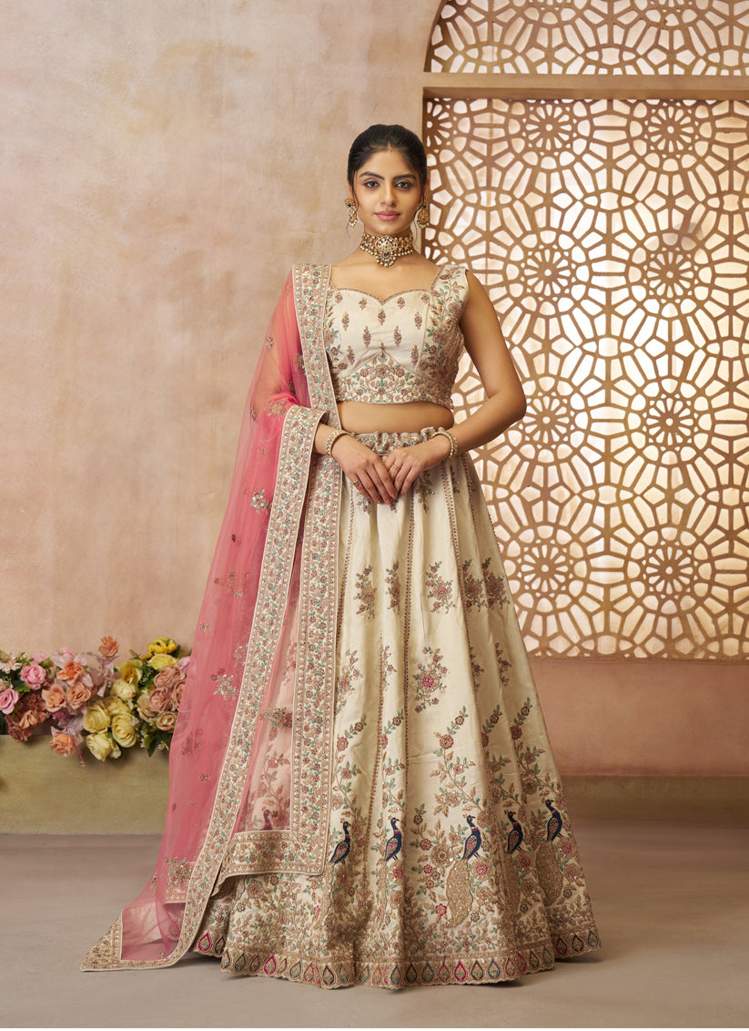 White Heavy Embroidered Sequins Lehenga Choli Wedding Wear