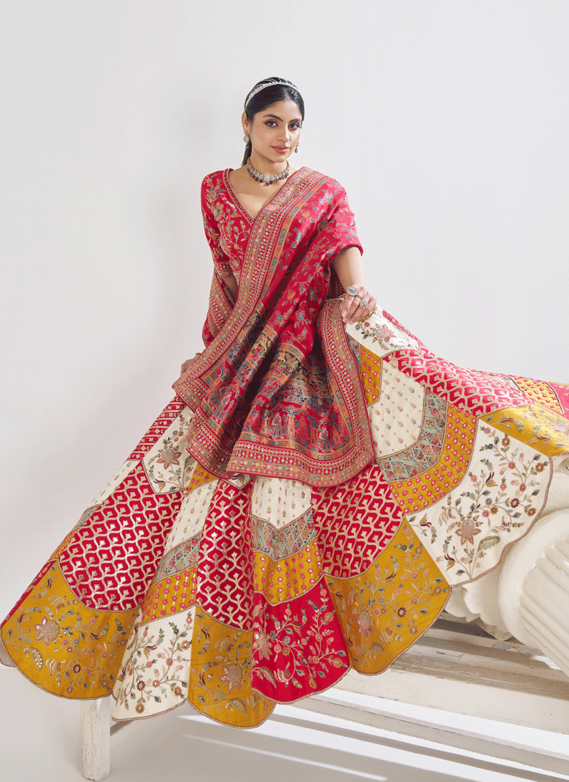 White Banarasi Silk Bridal Wear Embroidered Heavy Lehenga Choli