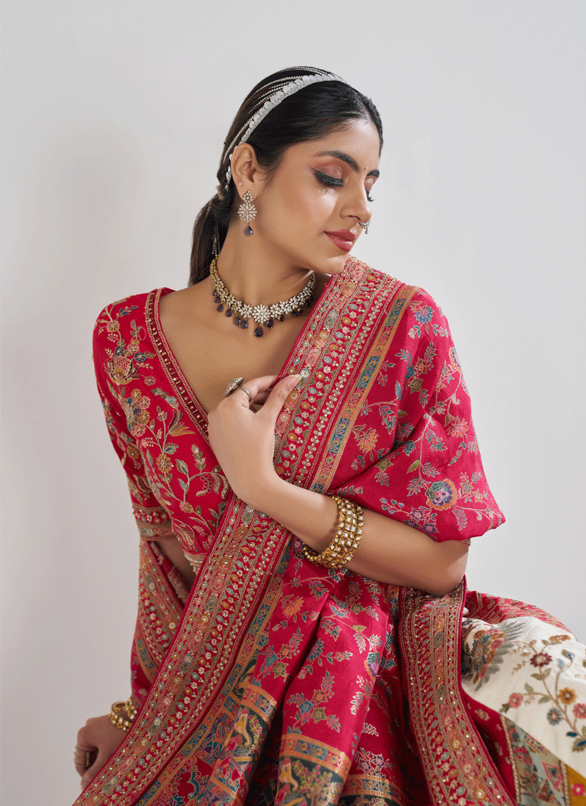 White Banarasi Silk Bridal Wear Embroidered Heavy Lehenga Choli