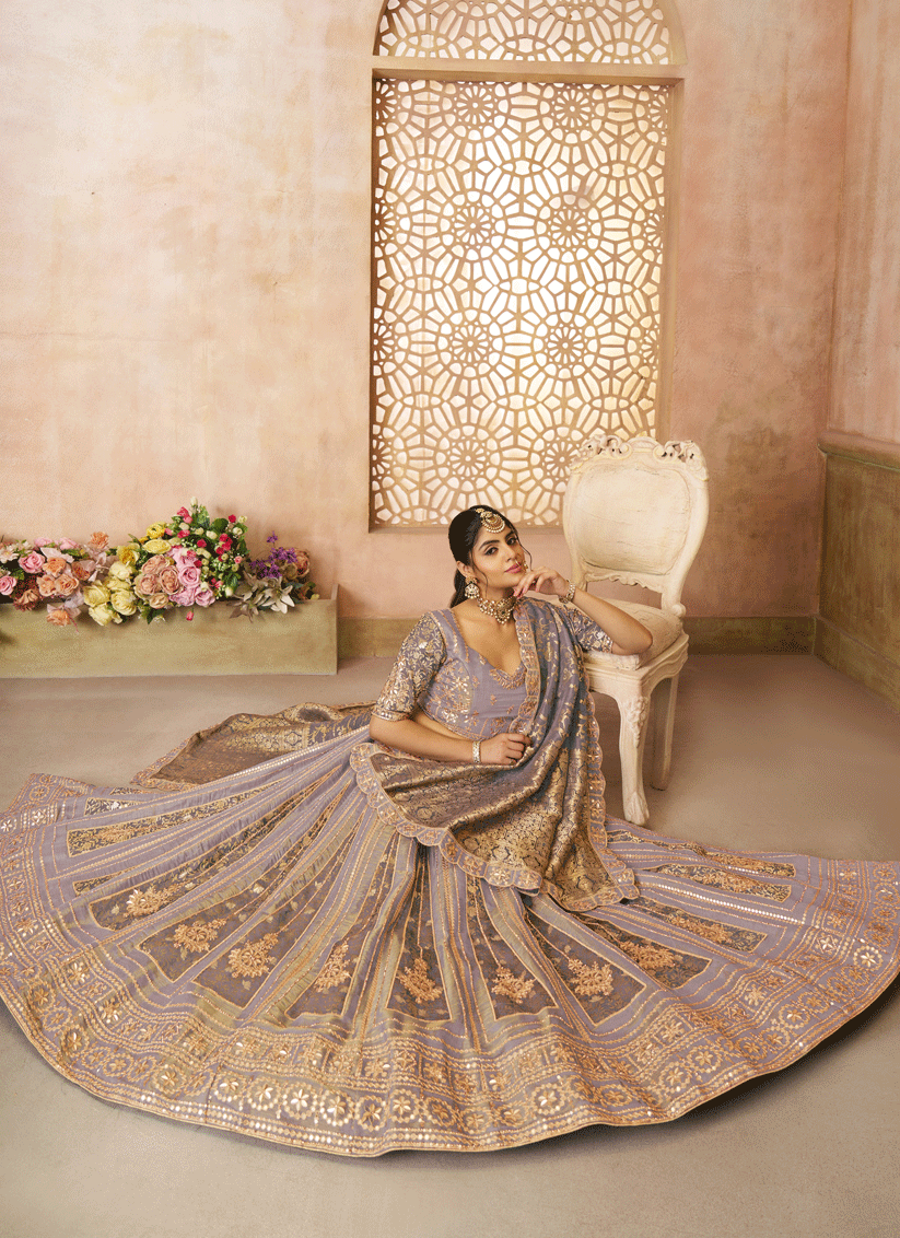 Onion Patch Work Tissue Silk Bridesmaid Lehenga Choli