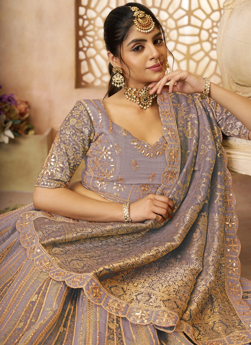 Onion Patch Work Tissue Silk Bridesmaid Lehenga Choli