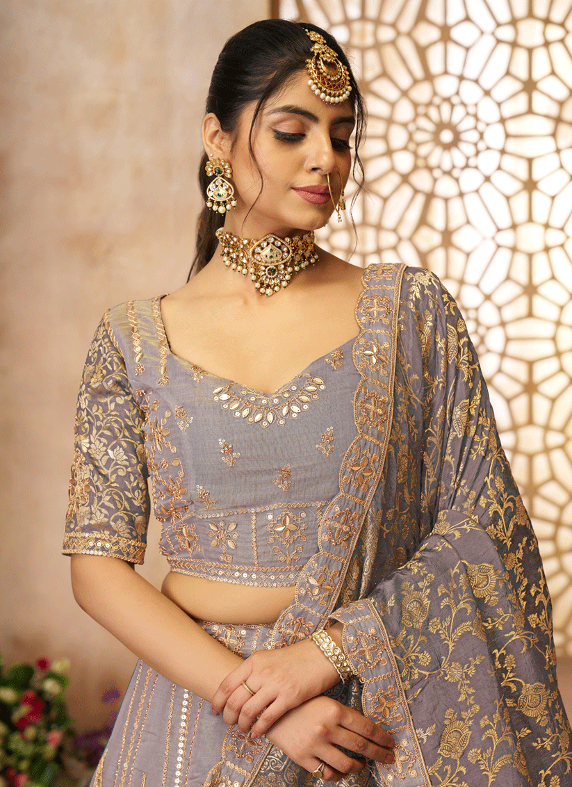 Onion Patch Work Tissue Silk Bridesmaid Lehenga Choli