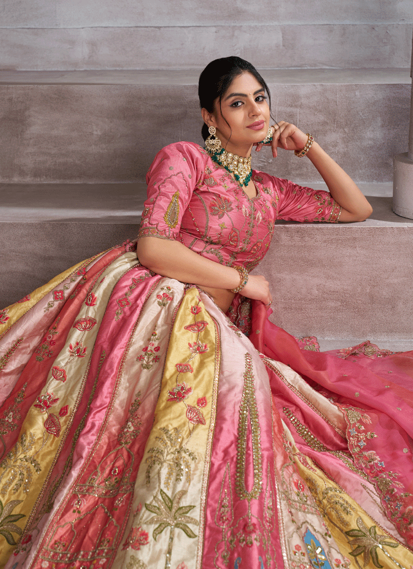 Pink Banarasi Silk Heavy Embroidered Wedding Lehenga Choli