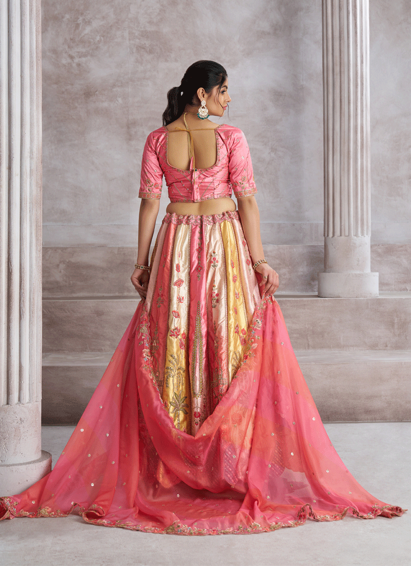 Pink Banarasi Silk Heavy Embroidered Wedding Lehenga Choli